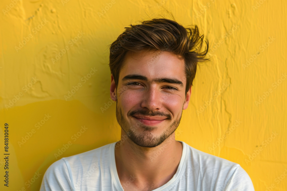 A close up portrait of a young man with a subtle smile A close up portrait of a young man with a subtle smile