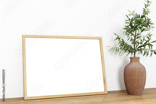 wood frame mockup in boho style, A4 frame mockup, 3d render