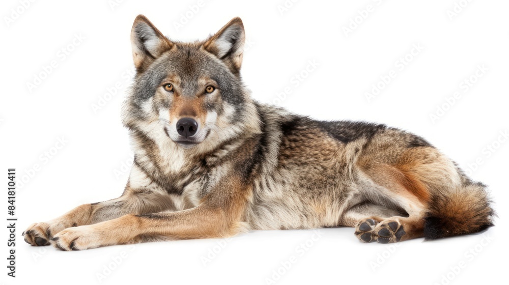 Fototapeta premium Eurasian Wolf full body clearly photo on white background 