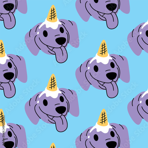 A CUTE DACHSHUND WITH AN ICE CREAM ON HIS HEAD SEAMLESS PATTERN