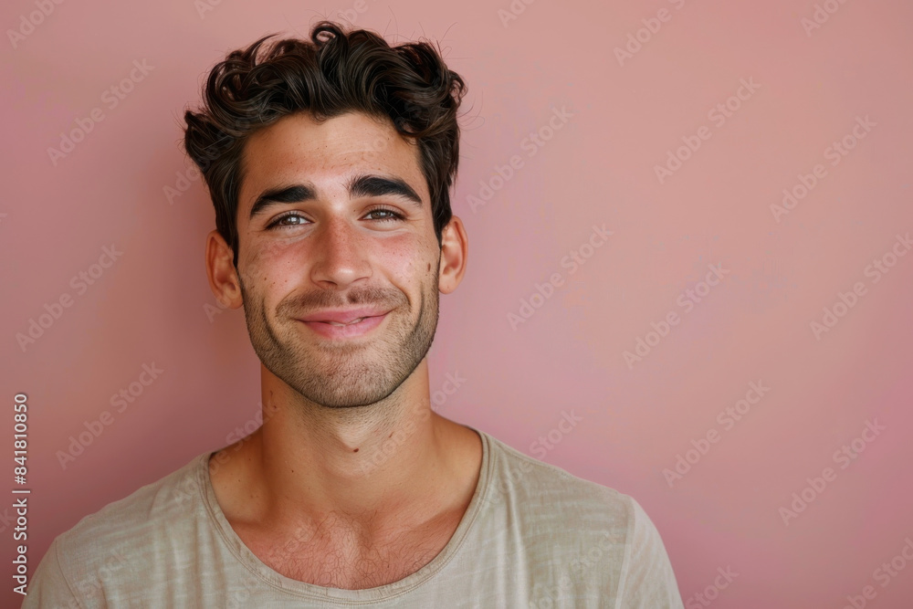 A close up portrait of a young man with a subtle smile A close up portrait of a young man with a subtle smile