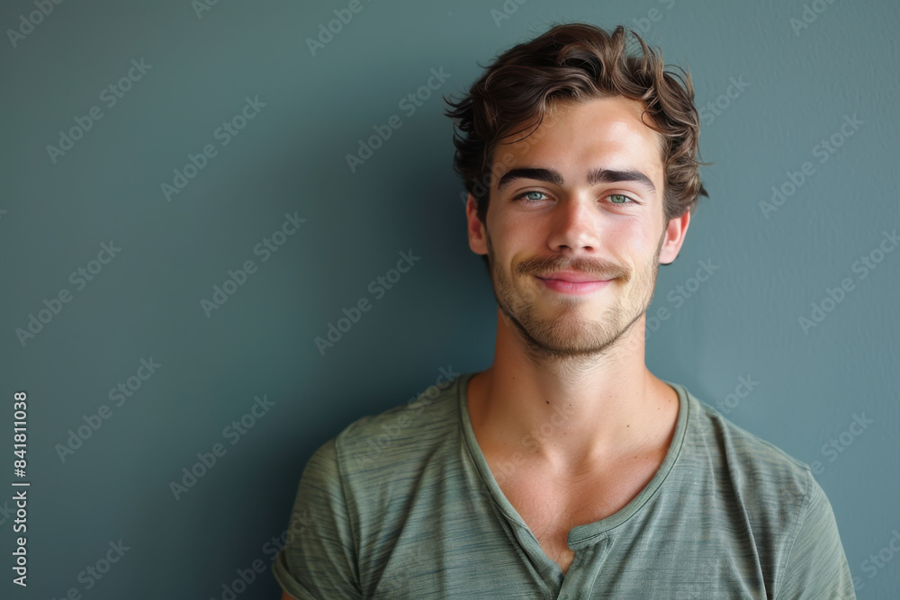 A close up portrait of a young man with a subtle smile A close up portrait of a young man with a subtle smile