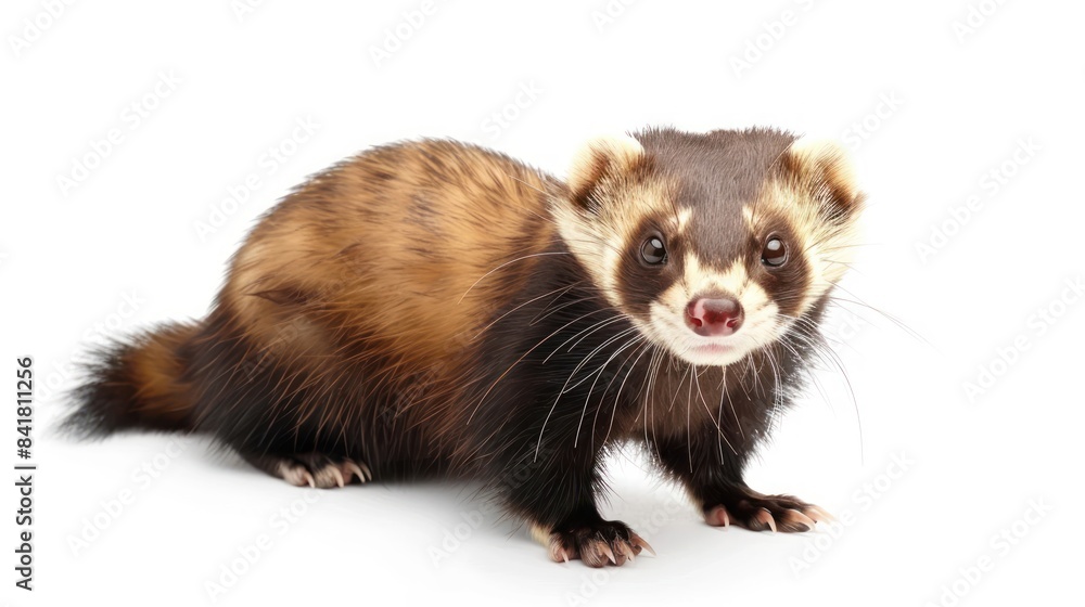 European Polecat full body clearly photo on white background , European Polecat full body clearly photo on white background ,