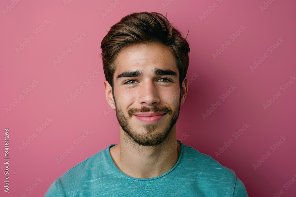 A close up portrait of a young man with a subtle smile