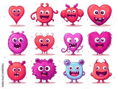 Cute monster characters set for Valentine's day vector illustration