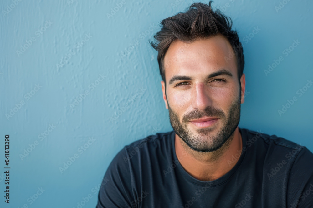 A close up portrait of a young man with a subtle smile A close up portrait of a young man with a subtle smile