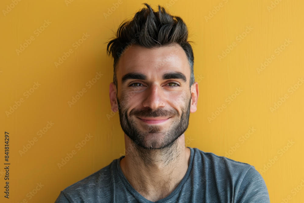 A close up portrait of a young man with a subtle smile A close up portrait of a young man with a subtle smile