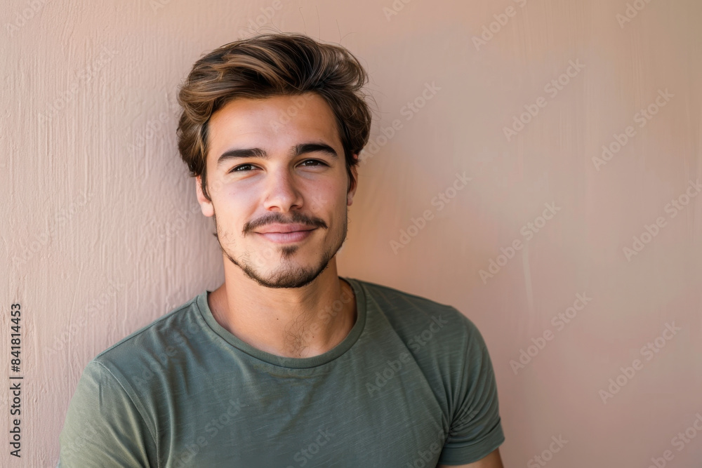 A close up portrait of a young man with a subtle smile A close up portrait of a young man with a subtle smile