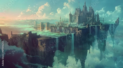 mythical landscapes diverse terrains surround the enigmatic lost chronicle fantasy world concept art photo