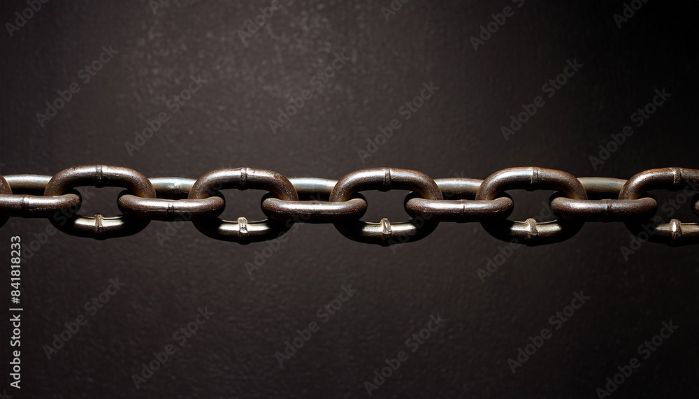 Obraz premium Close-up of a metal chain with interlinked loops in dark background, strength and connectivity.