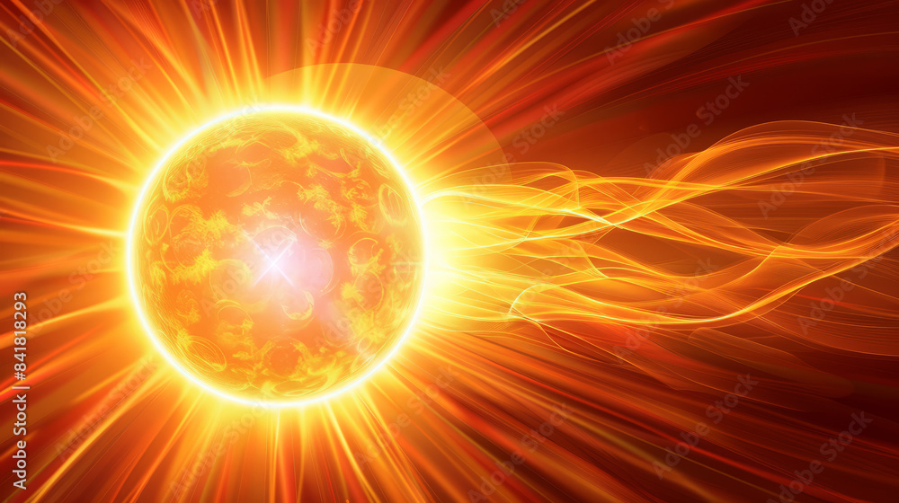 Solar Energy and Ultraviolet Rays. Abstract Sun with Radiant Waves on Red Background Solar Energy and Ultraviolet Rays. Abstract Sun with Radiant Waves on Red Background