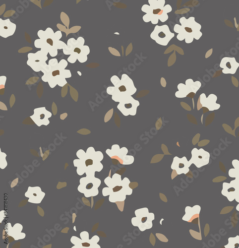 Dainty Abstract flower Bright and cute colors pattern, simple, neutral flowers on white background Seamless pattern of elegant, dainty, neutral watercolor floral for fabric, home decor, and wrapping