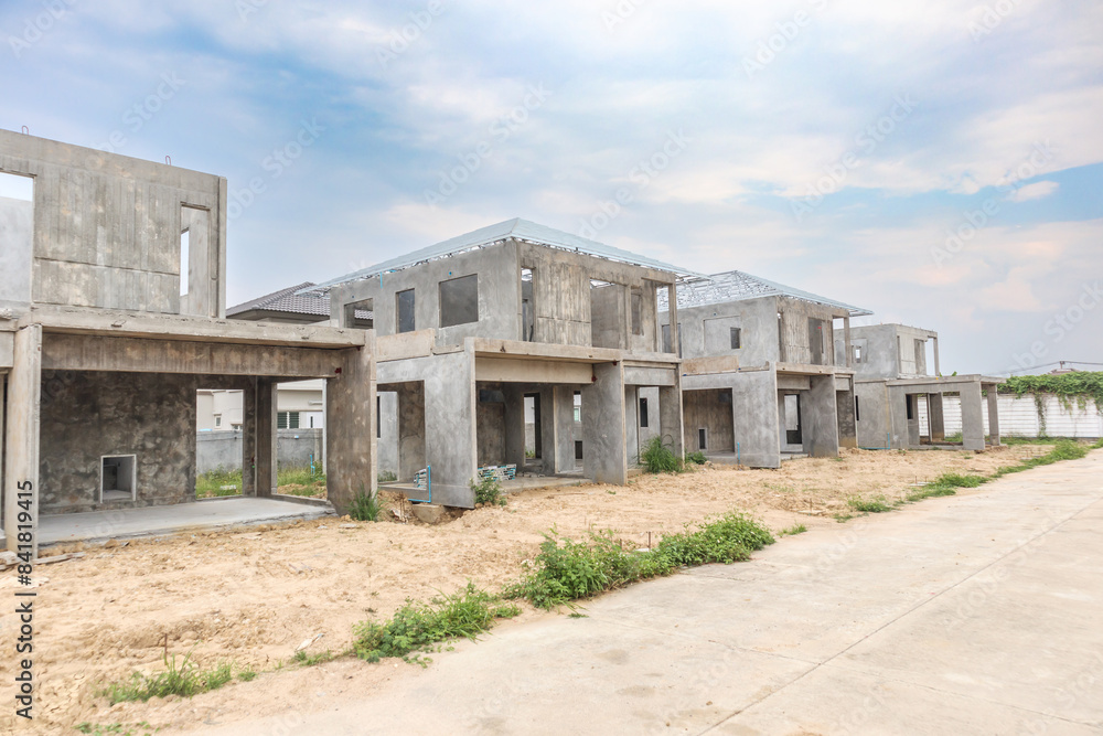 construction residential new house with prefabrication system in progress at building site construction residential new house with prefabrication system in progress at building site