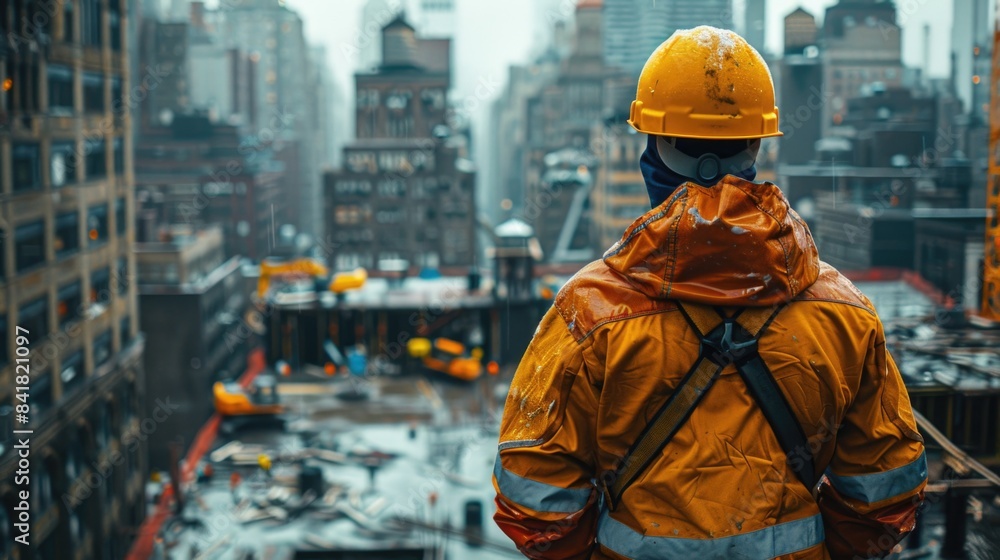 Construction worker looking at cityscape Construction worker looking at cityscape