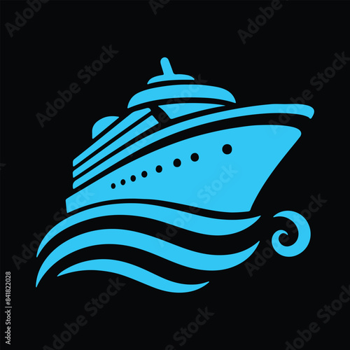 Big cruise ship clip art. Flat monochrome vector illustration