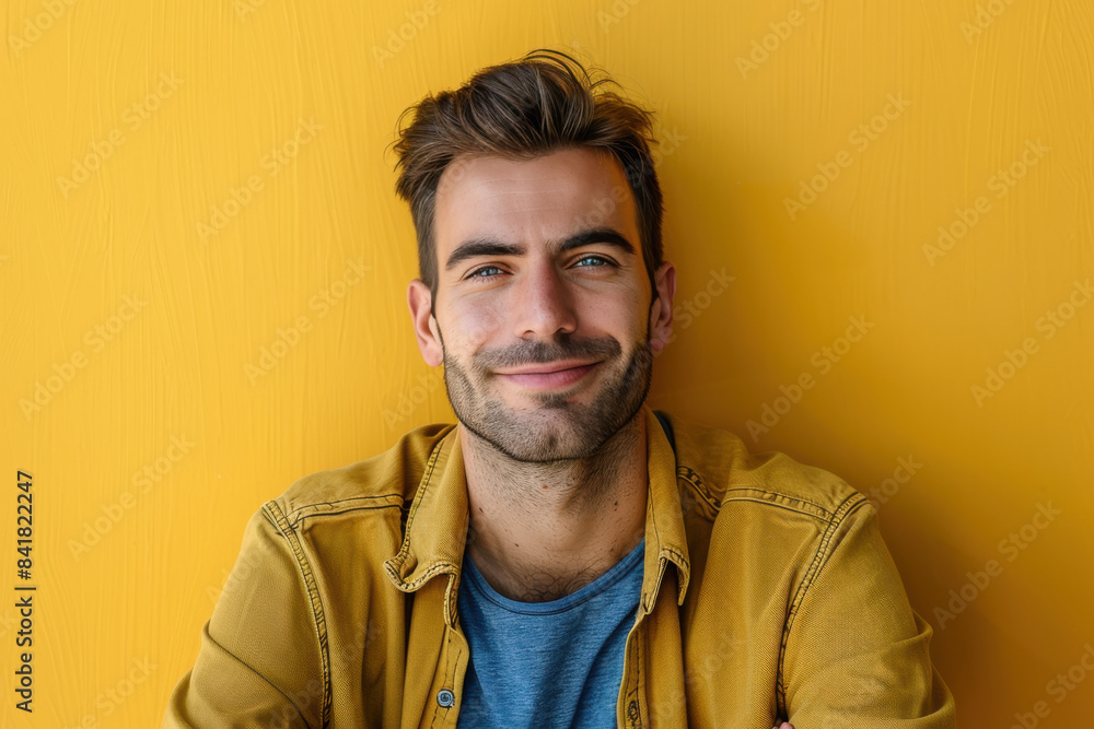 Obraz premium A close up portrait of a young man with a subtle smile