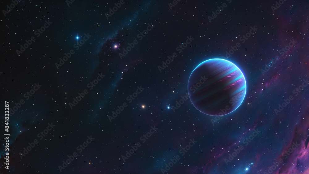 Lonely large gas giant planet in deep space on a beautiful starry background. Mysterious alien fantastic distant exoplanet in dark outer space. Universe scenery. Science fiction space wallpaper Lonely large gas giant planet in deep space on a beautiful starry background. Mysterious alien fantastic distant exoplanet in dark outer space. Universe scenery. Science fiction space wallpaper