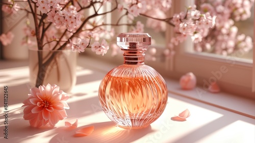 Photo of a perfume bottle with roses in background