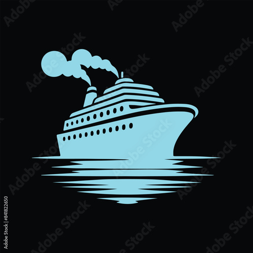 Big cruise ship clip art. Flat monochrome vector illustration