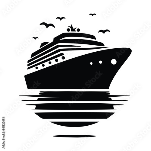Big cruise ship clip art. Flat monochrome vector illustration