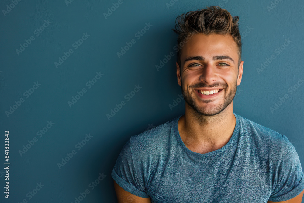 A close up portrait of a young man with a subtle smile A close up portrait of a young man with a subtle smile