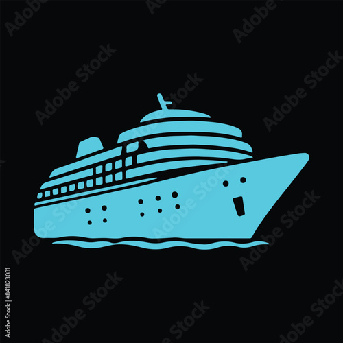Big cruise ship clip art. Flat monochrome vector illustration