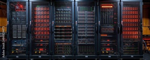 Wide shot of a server rack system