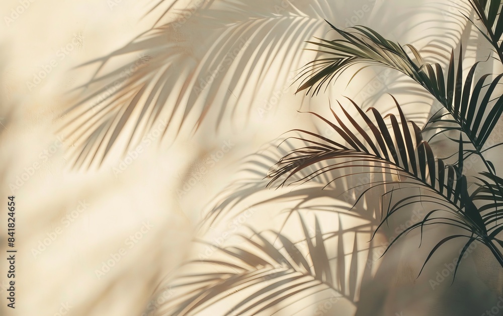 Obraz premium Tropical Palm Leaf Shadows on Beige Background create a relaxingly serene setting