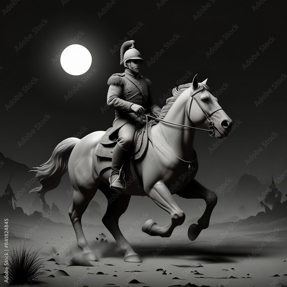 Ancient Britain solder on horse / horse riding on the horse on night background Ancient Britain solder on horse / horse riding on the horse on night background