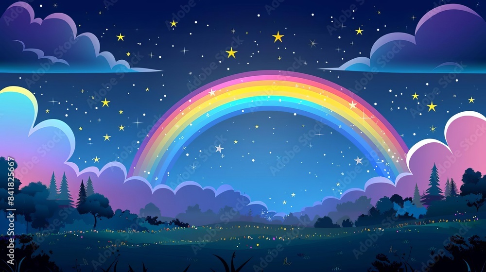 Fototapeta premium fantasy stars rainbow wallpaper flat design front view enchanting animation vivid