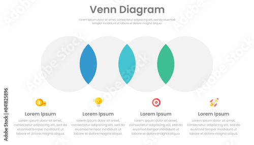 Venn diagram infographic template design with four circle and icons