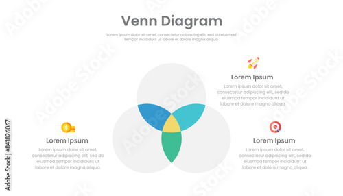 Venn diagram infographic template design with three circle and icons