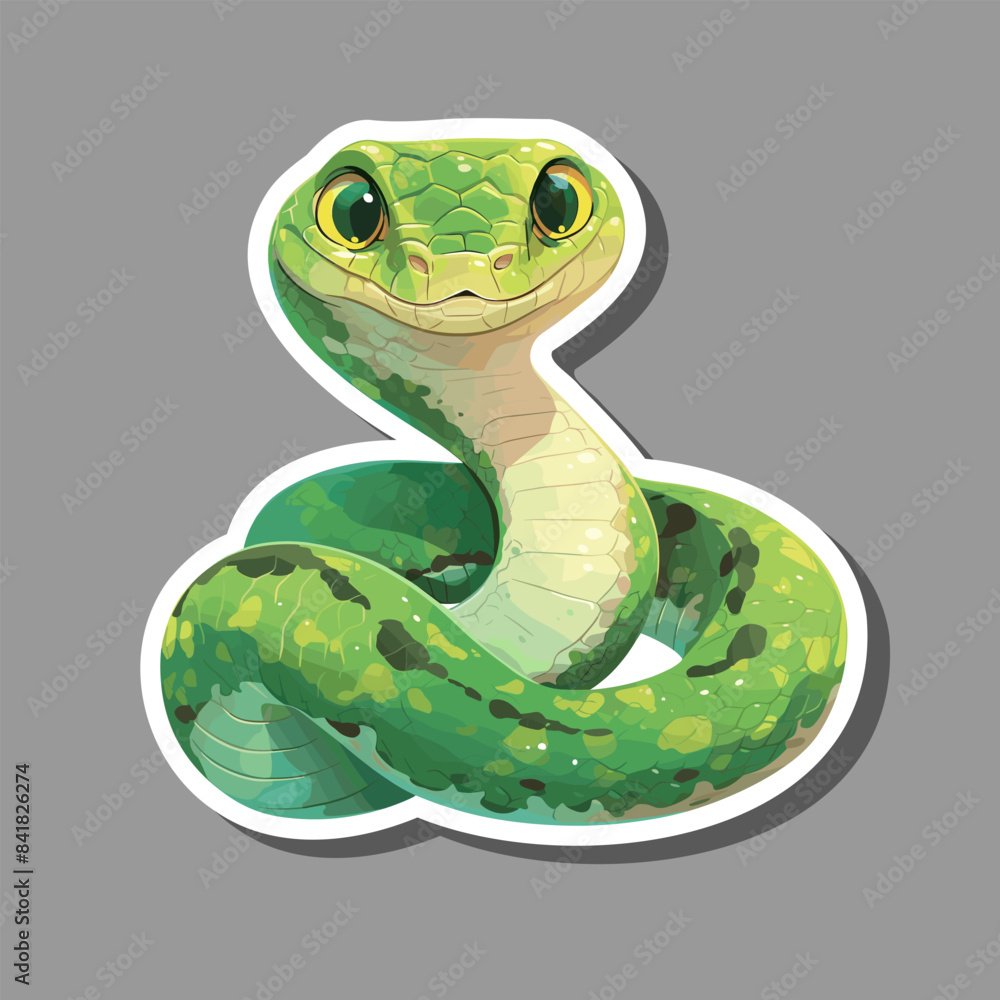 Vector green snake symbol of 2025 year cute illustration sticker isolated on white background. Chinese New Year 2025. Chinese zodiac snake symbol. Vector green snake symbol of 2025 year cute illustration sticker isolated on white background. Chinese New Year 2025. Chinese zodiac snake symbol.