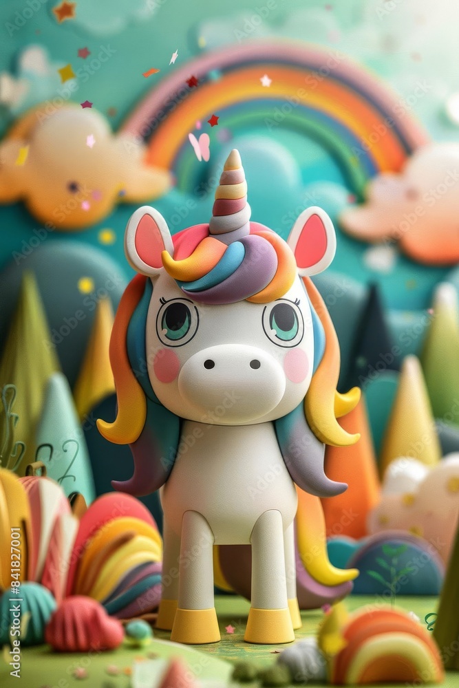 Naklejka premium unicorn fantasy celebration flat design front view enchanted animation vivid