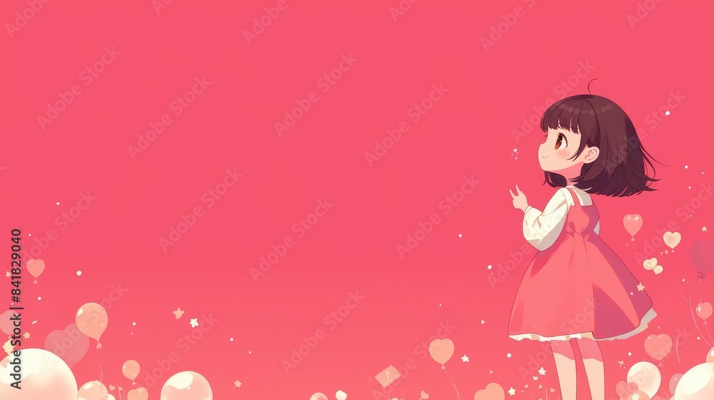 Cute Anime Girl Enjoys Festive Balloons with Abstract Background Cute Anime Girl Enjoys Festive Balloons with Abstract Background