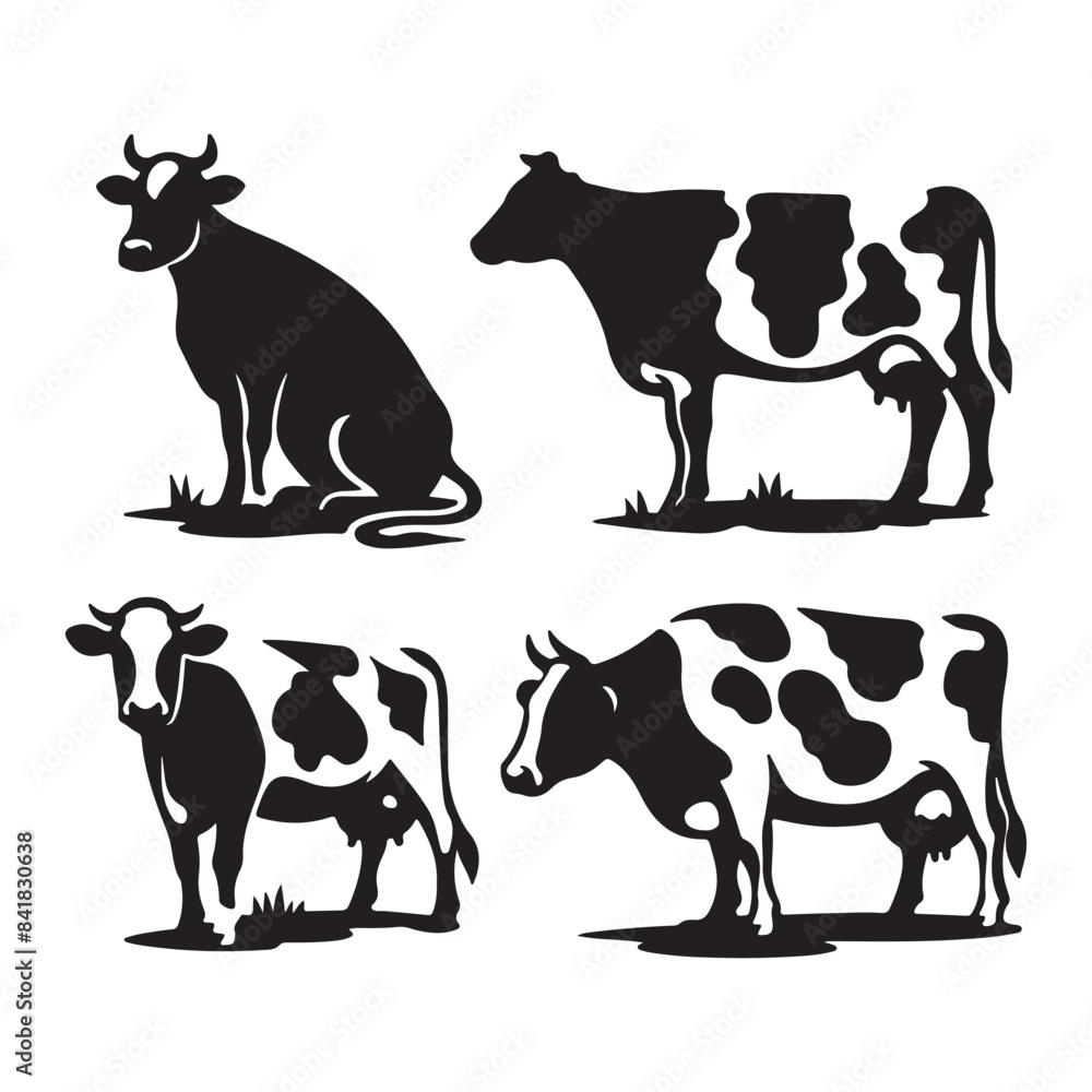 Cow graphic vector set , Cow black silhouette set isolated on white background, Vector illustration design Cow graphic vector set , Cow black silhouette set isolated on white background, Vector illustration design