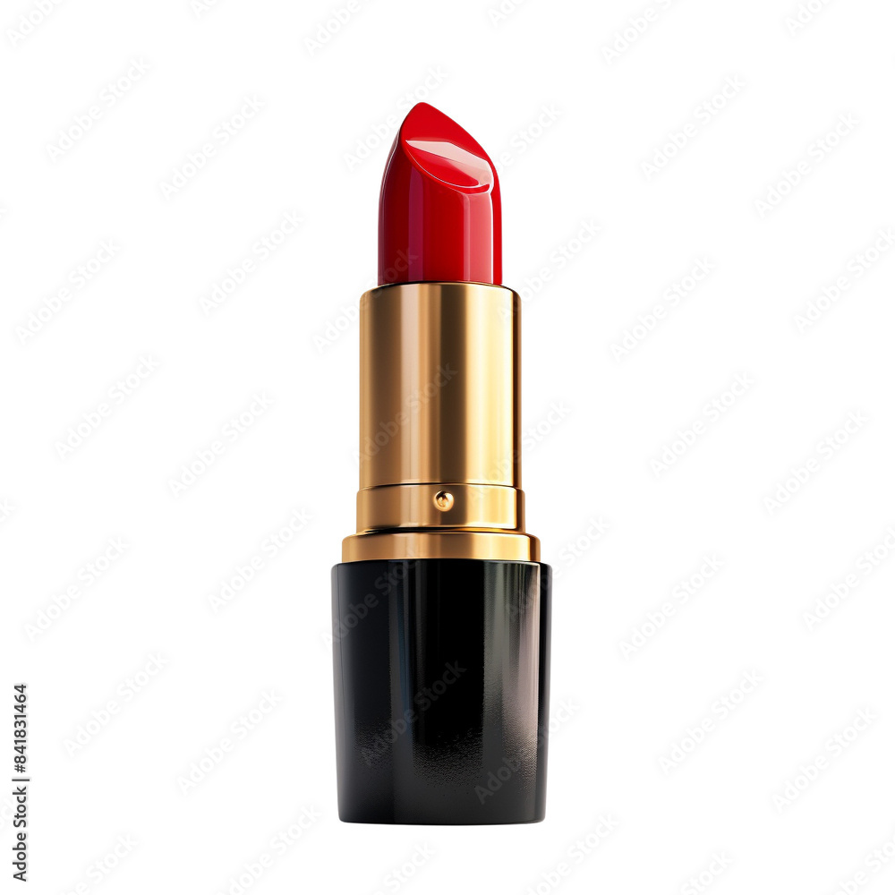 Elegant red lipstick with gold and black packaging, perfect for adding a bold pop of color to any makeup look. Elegant red lipstick with gold and black packaging, perfect for adding a bold pop of color to any makeup look.
