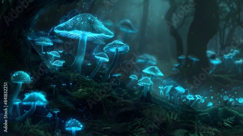 Enchanting Bioluminescent Mushroom Forest Landscape in Ethereal Ambiance