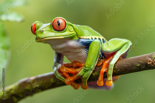 Red-eyed tree frog sitting on a branch 