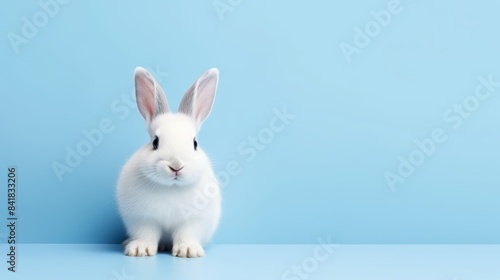 cute animal pet rabbit or bunny white color smiling and laughing isolated with copy space for easter background  rabbit  animal  pet  cute  fur  ear  mammal  background  celebration  generate by AI