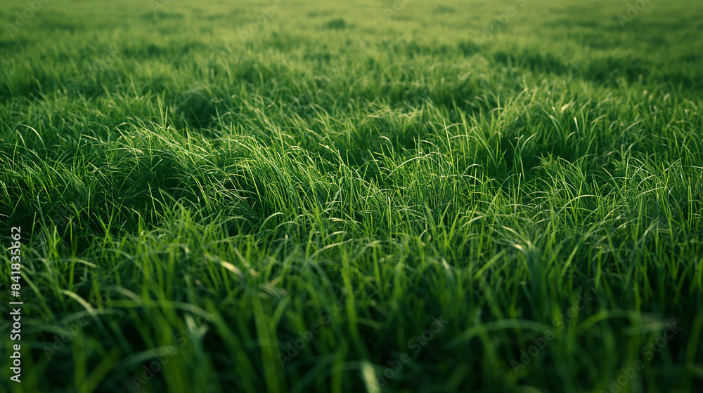 Obraz premium vast expanse of lush green grass. The grass appears uniform in color, with a slight variation in shades, suggesting the presence of sunlight and shadow.