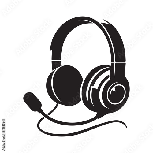 Gaming Headphone headset vector silhouette Black and White Stock Photos