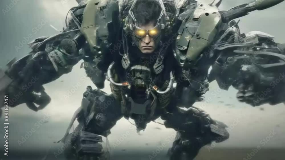 Armored Cyborg Warrior in Battle Stance Armored Cyborg Warrior in Battle Stance