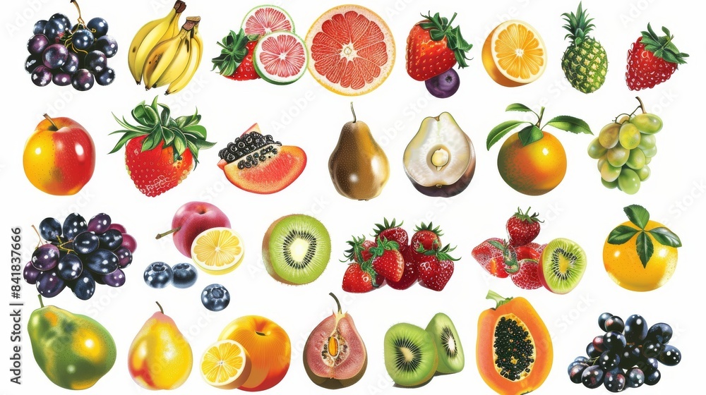 Vector illustration of a diverse fruit collection on a white background Vector illustration of a diverse fruit collection on a white background