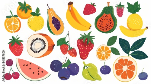 Vector illustration of a diverse fruit collection on a white background