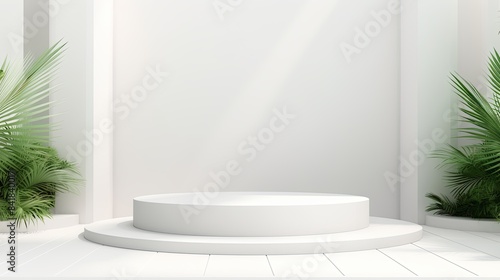 Minimalistic White Podium Display for Elegant Cosmetic Product Presentation on Pedestal Background - 3D Illustration