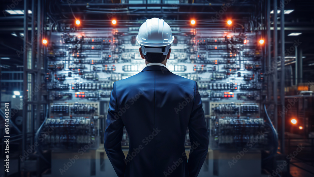 Engineer Monitoring Control Panel in Advanced Industrial Facility Engineer Monitoring Control Panel in Advanced Industrial Facility