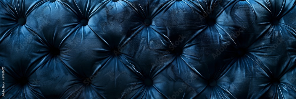 Fototapeta premium blue leather upholstered wall with a black background