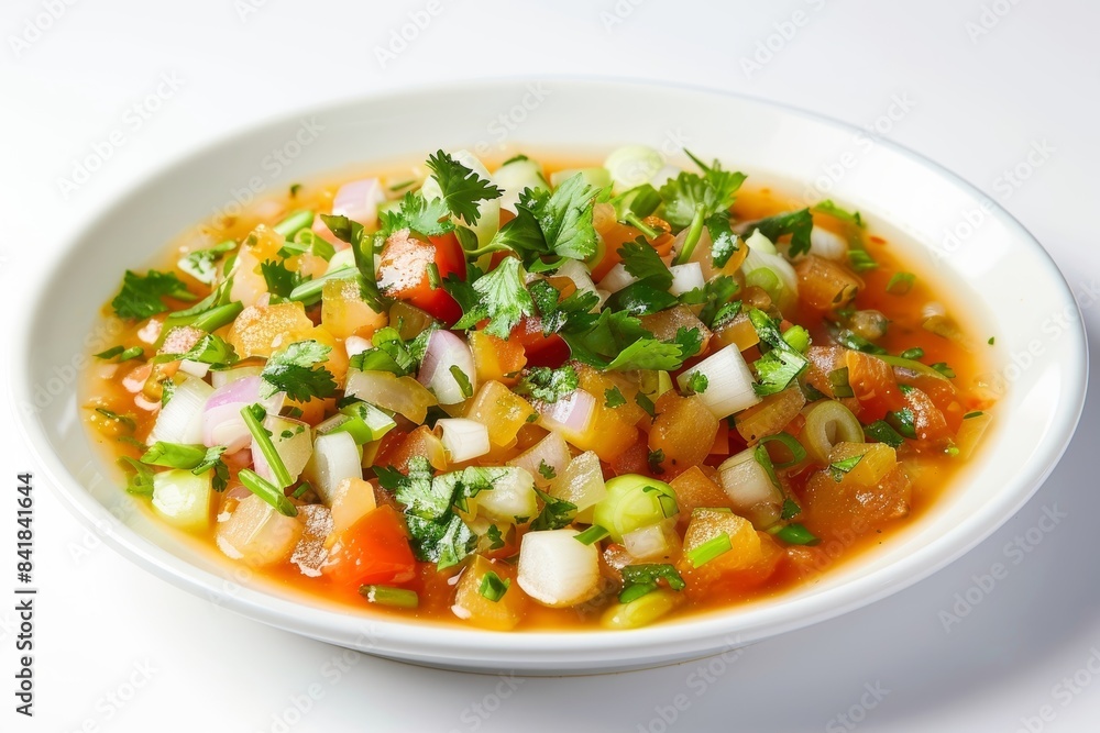 Freshly Prepared Sofrito with Aromatic Cilantro in White Bowl Freshly Prepared Sofrito with Aromatic Cilantro in White Bowl