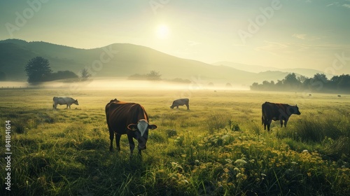 Wallpaper Mural Beautiful morning landscape of pasture with cows. Photo with vintage mood effect. Cow Appreciation Day Torontodigital.ca